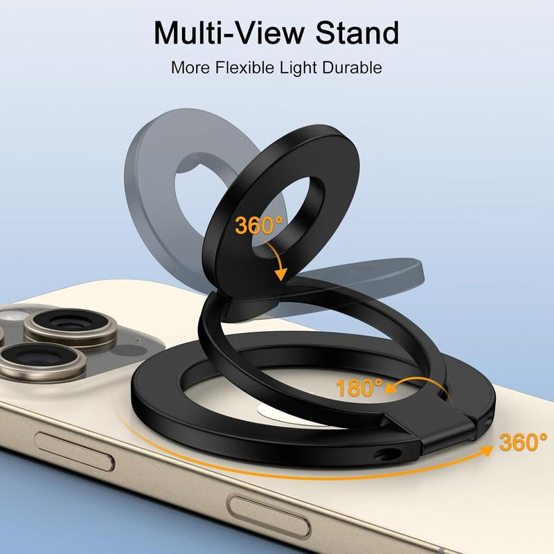 Double-Sided Magnetic Phone Finger Ring Holder,3 Fold Phone Grip for Magsafe 360° Rotation Adjustable & Compatible with Iphone 17 16 15 14 13 12 Pro Max Magsafe Accessories Android,Phone Stand
