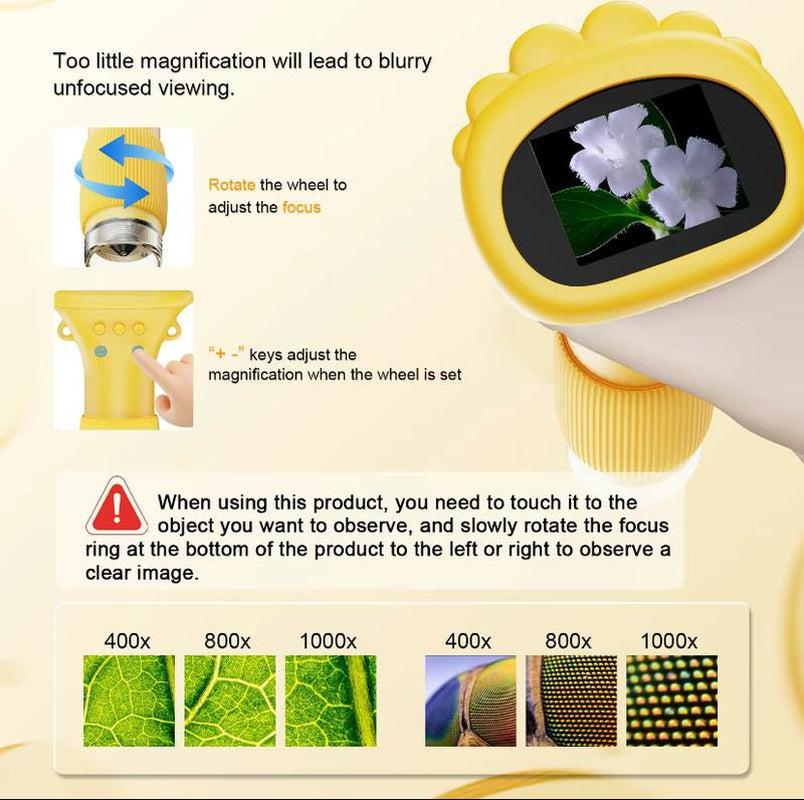 Children'S Handheld Microscope 2-Inch IPS Screen 1000X Magnification HD LED Lighting Mini Microscope Brings Educational Fun