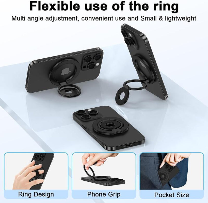 Double-Sided Magnetic Phone Finger Ring Holder,3 Fold Phone Grip for Magsafe 360° Rotation Adjustable & Compatible with Iphone 17 16 15 14 13 12 Pro Max Magsafe Accessories Android,Phone Stand