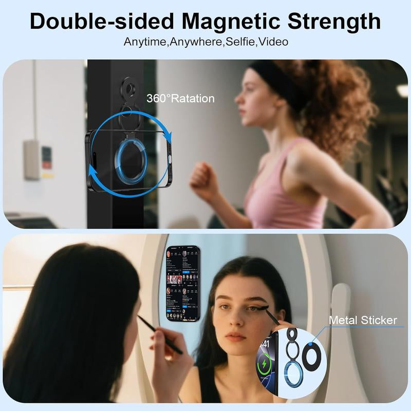 Double-Sided Magnetic Phone Finger Ring Holder,3 Fold Phone Grip for Magsafe 360° Rotation Adjustable & Compatible with Iphone 17 16 15 14 13 12 Pro Max Magsafe Accessories Android,Phone Stand